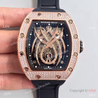 Copy Richard Mille RM 19-01 Rose Gold Diamond Case Spider Dial Watch